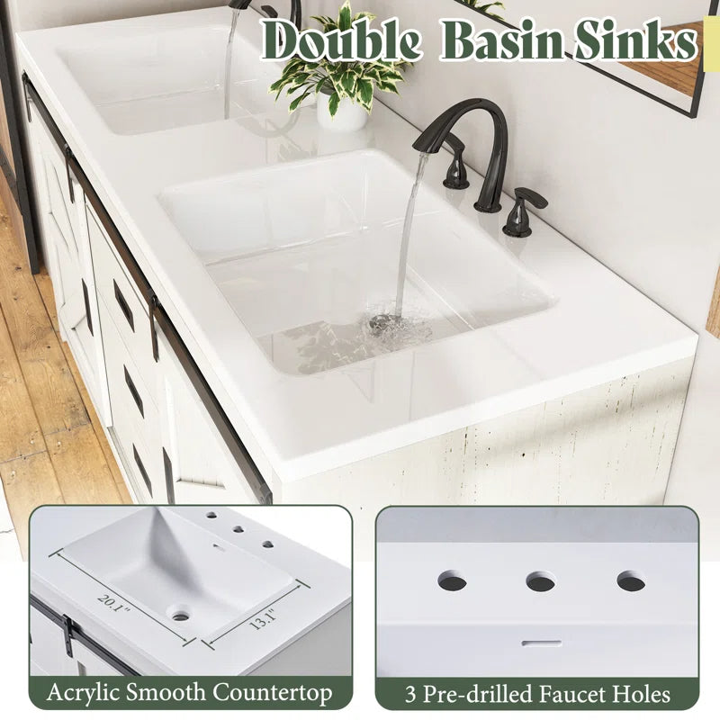 Chimira 60" Double Sink Bathroom Vanity With Sink Combo Set With 2 Drawers & Doors,White