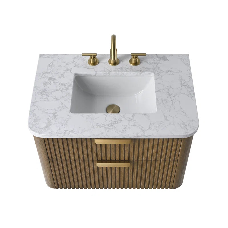 Liljan 30'' Wall-Mounted Single Bathroom Vanity with Engineered Stone Top