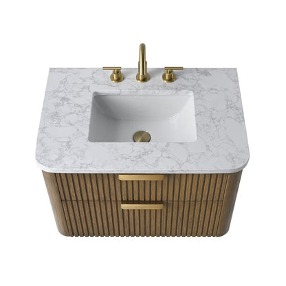 Liljan 30'' Wall-Mounted Single Bathroom Vanity with Engineered Stone Top