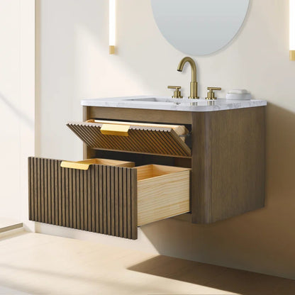 Liljan 30'' Wall-Mounted Single Bathroom Vanity with Engineered Stone Top