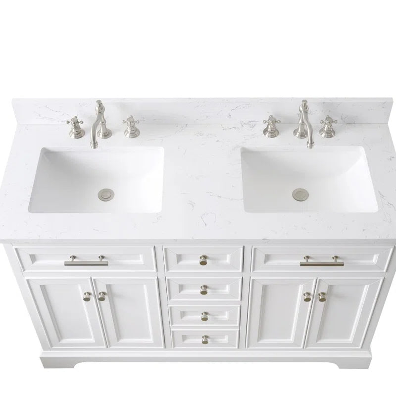 Currahee 54'' Free-standing Double Bathroom Vanity with Engineered Stone Vanity Top