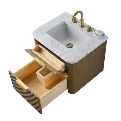 Liljan 24'' Wall-Mounted Single Bathroom Vanity with Engineered Stone Top