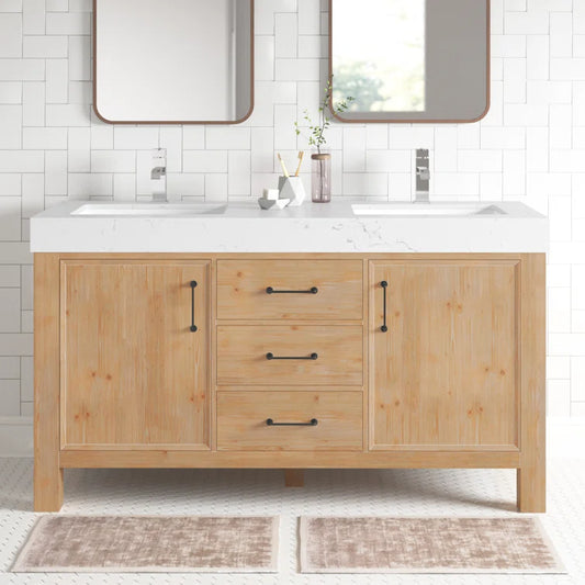 Leon 60'' Double Bathroom Vanity with Engineered Marble Top