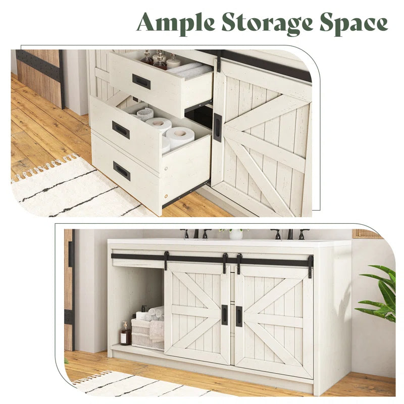 Chimira 60" Double Sink Bathroom Vanity With Sink Combo Set With 2 Drawers & Doors,White