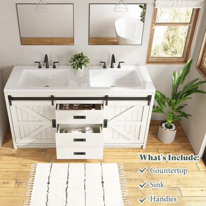 Chimira 60" Double Sink Bathroom Vanity With Sink Combo Set With 2 Drawers & Doors,White
