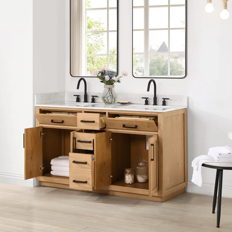 Gavino 60'' Double Bathroom Vanity with Engineered Stone Top