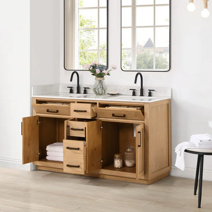 Gavino 60'' Double Bathroom Vanity with Engineered Stone Top