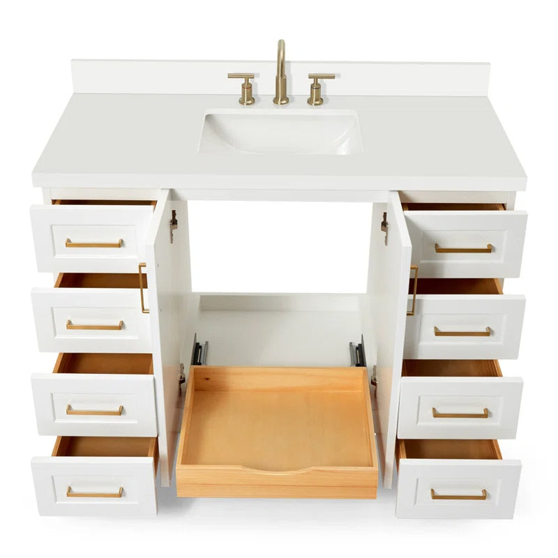 Freitas 48'' Solid Wood Single Bathroom Vanity with 1.5'' Quartz Top