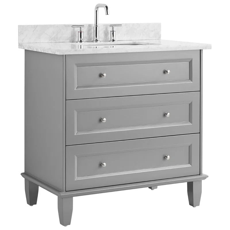 Sebian 36'' Single Bathroom Vanity with Carrara Marble Top