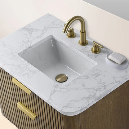 Liljan 30'' Wall-Mounted Single Bathroom Vanity with Engineered Stone Top