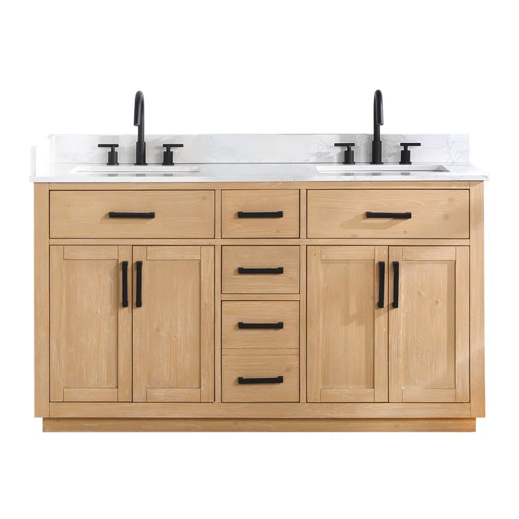Gavino 60'' Double Bathroom Vanity with Engineered Stone Top