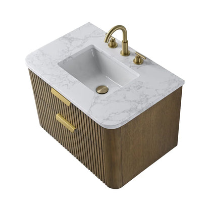 Liljan 30'' Wall-Mounted Single Bathroom Vanity with Engineered Stone Top