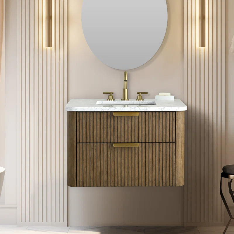 Liljan 30'' Wall-Mounted Single Bathroom Vanity with Engineered Stone Top