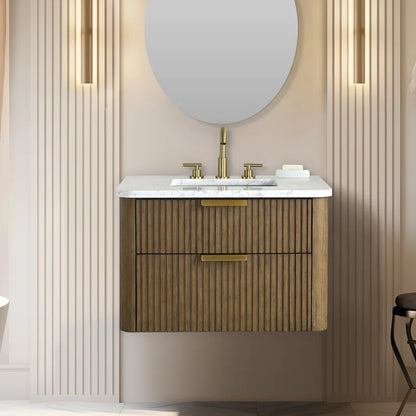 Liljan 30'' Wall-Mounted Single Bathroom Vanity with Engineered Stone Top