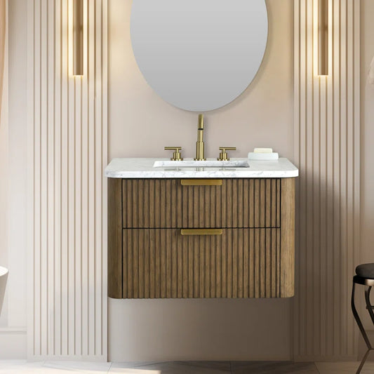 Liljan 30'' Wall-Mounted Single Bathroom Vanity with Engineered Stone Top