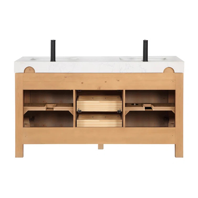 Leon 60'' Double Bathroom Vanity with Engineered Marble Top