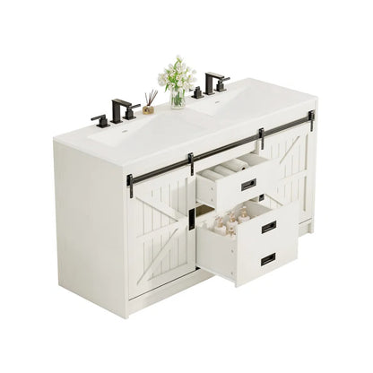 Chimira 60" Double Sink Bathroom Vanity With Sink Combo Set With 2 Drawers & Doors,White
