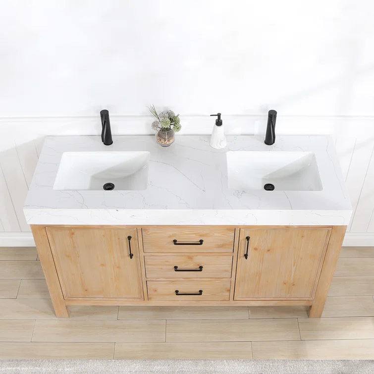Leon 60'' Double Bathroom Vanity with Engineered Marble Top