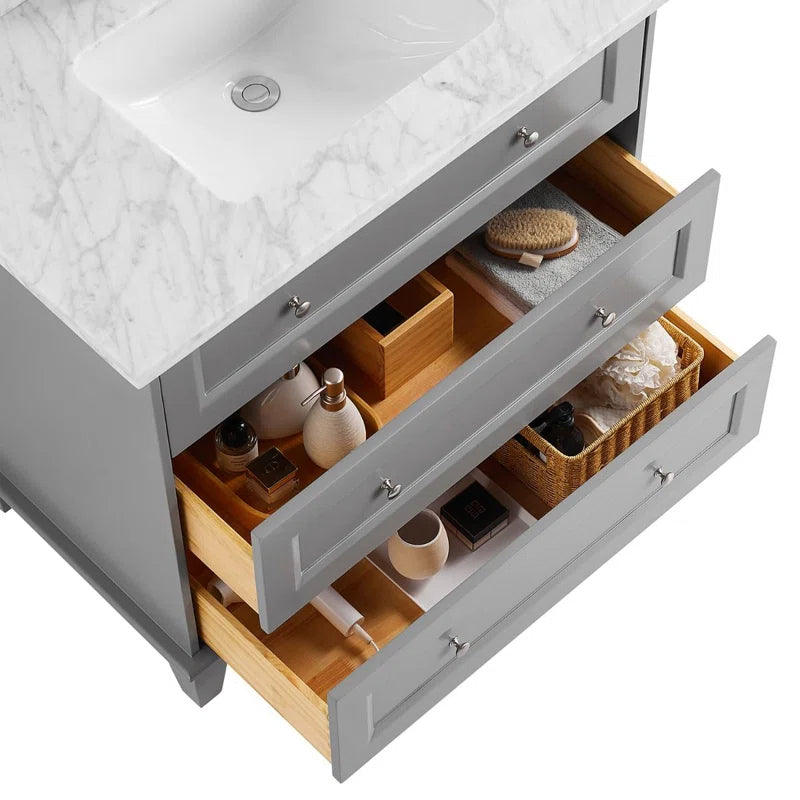 Sebian 36'' Single Bathroom Vanity with Carrara Marble Top