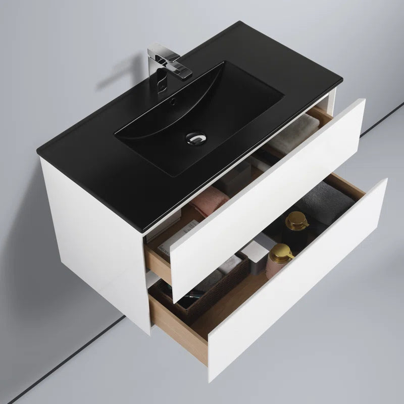 Annedoris 36" Floating Bathroom Vanity with Sink – Wall-Mounted Wood Cabinet with Ceramic Top, Soft-Close Drawers & Modern Single Vanity Design