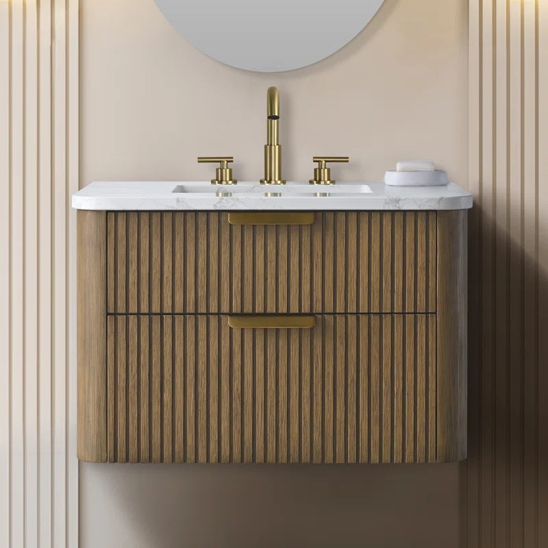 Liljan 30'' Wall-Mounted Single Bathroom Vanity with Engineered Stone Top