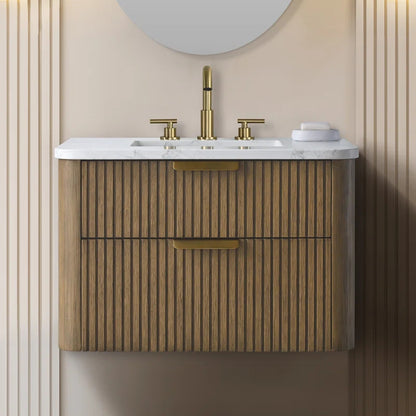 Liljan 30'' Wall-Mounted Single Bathroom Vanity with Engineered Stone Top