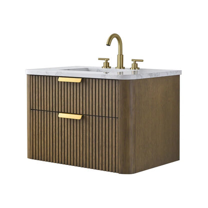 Liljan 30'' Wall-Mounted Single Bathroom Vanity with Engineered Stone Top