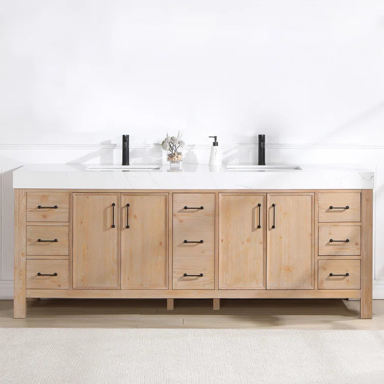 Aranwen 84'' Double Bathroom Vanity with Engineered Marble Top