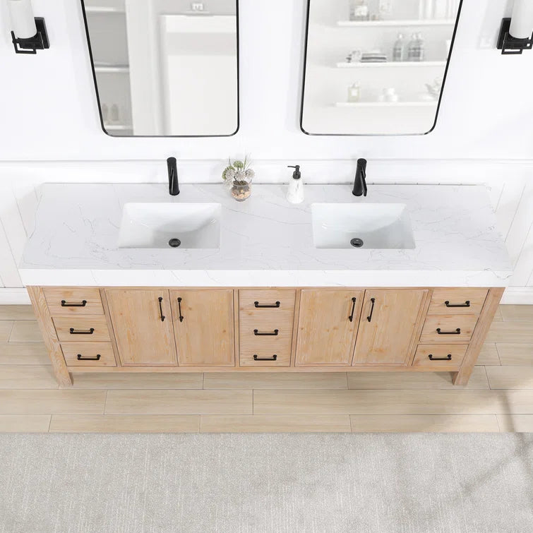 Aranwen 84'' Double Bathroom Vanity with Engineered Marble Top