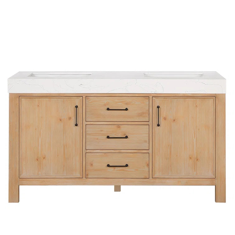 Leon 60'' Double Bathroom Vanity with Engineered Marble Top