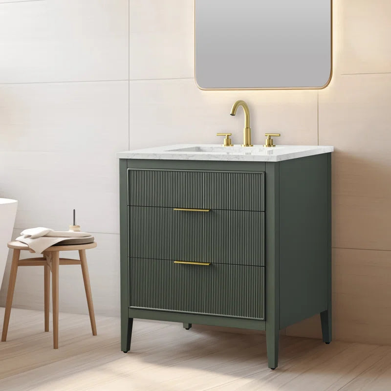 Bilroy Egremt 30'' Single Bathroom Vanity with Engineered Stone Top