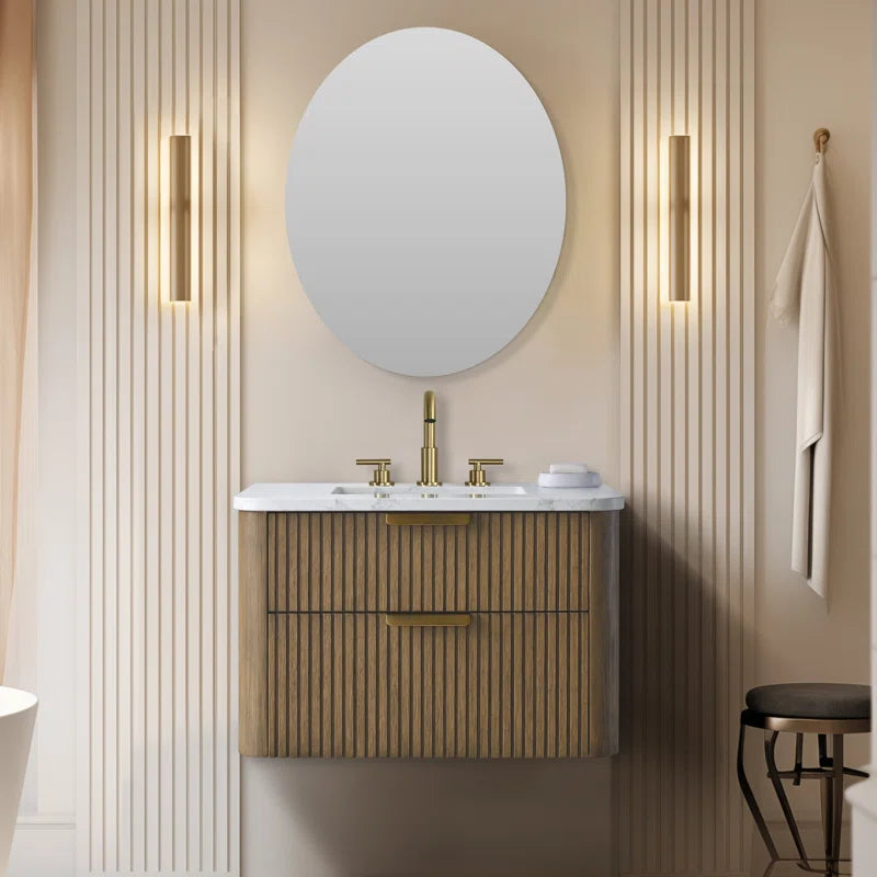 Liljan 30'' Wall-Mounted Single Bathroom Vanity with Engineered Stone Top