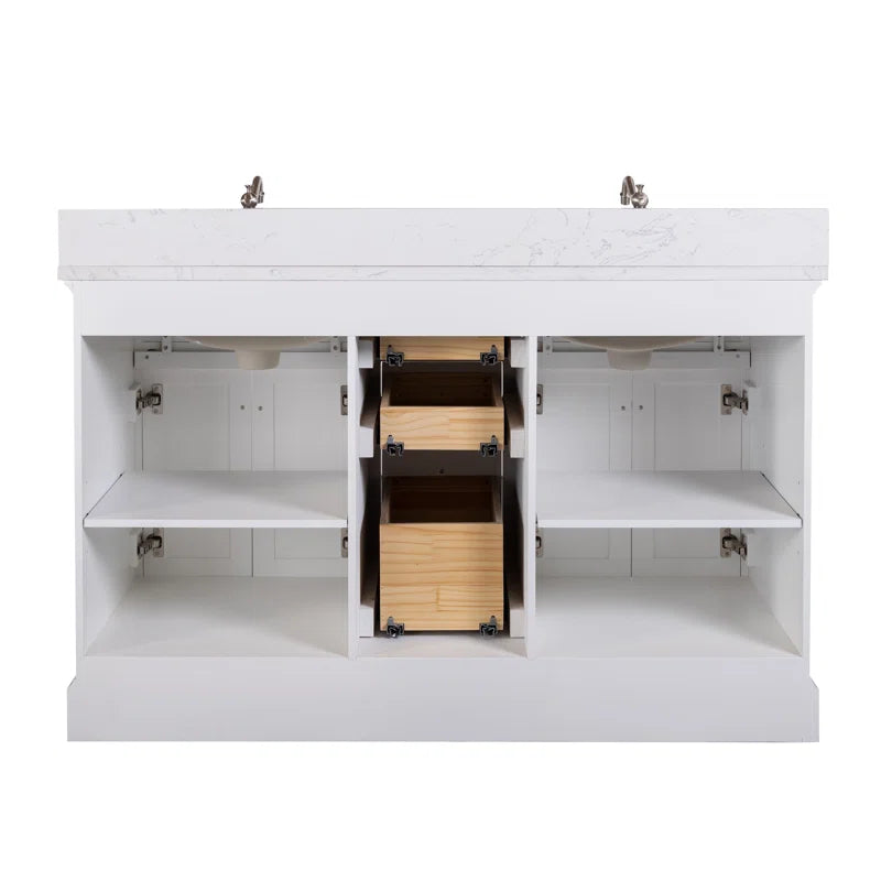 Currahee 54'' Free-standing Double Bathroom Vanity with Engineered Stone Vanity Top
