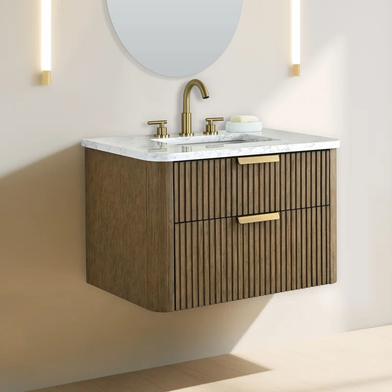 Liljan 30'' Wall-Mounted Single Bathroom Vanity with Engineered Stone Top