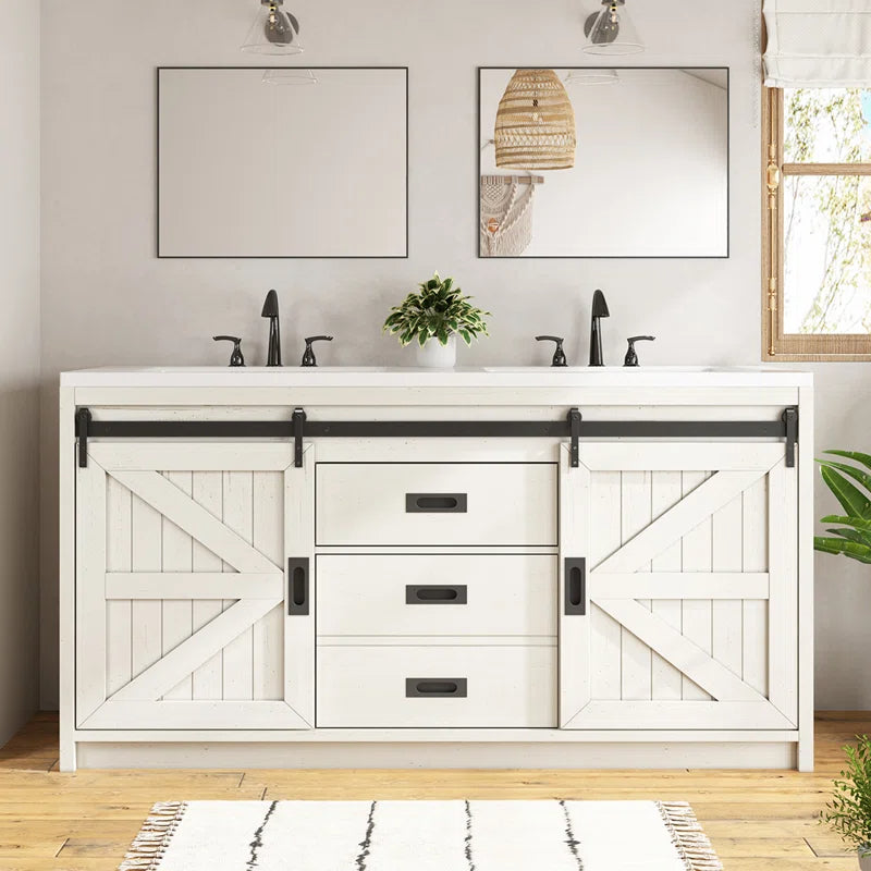 Chimira 60" Double Sink Bathroom Vanity With Sink Combo Set With 2 Drawers & Doors,White