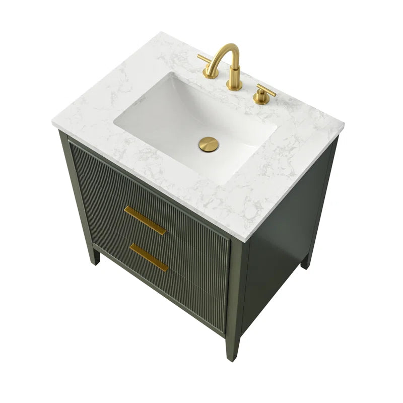 Bilroy Egremt 30'' Single Bathroom Vanity with Engineered Stone Top