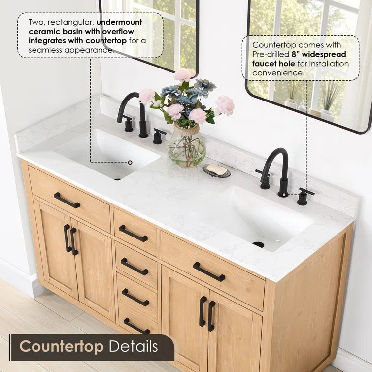 Gavino 60'' Double Bathroom Vanity with Engineered Stone Top