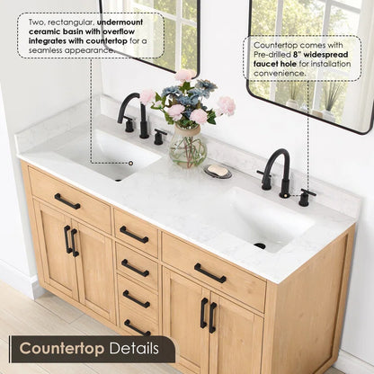 Gavino 60'' Double Bathroom Vanity with Engineered Stone Top