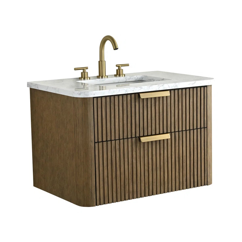 Liljan 30'' Wall-Mounted Single Bathroom Vanity with Engineered Stone Top