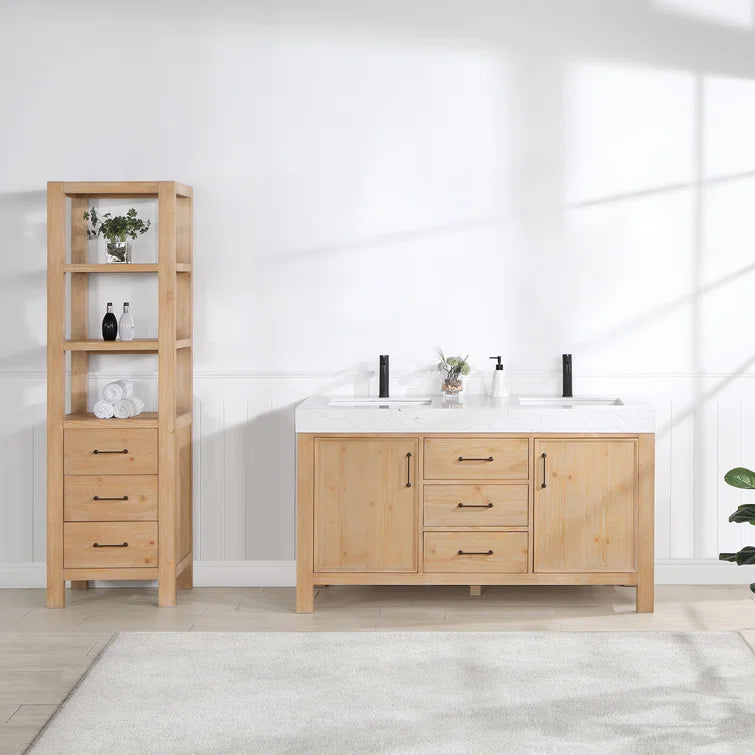 Leon 60'' Double Bathroom Vanity with Engineered Marble Top