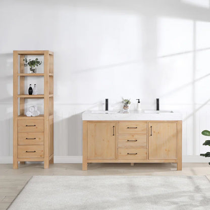 Leon 60'' Double Bathroom Vanity with Engineered Marble Top