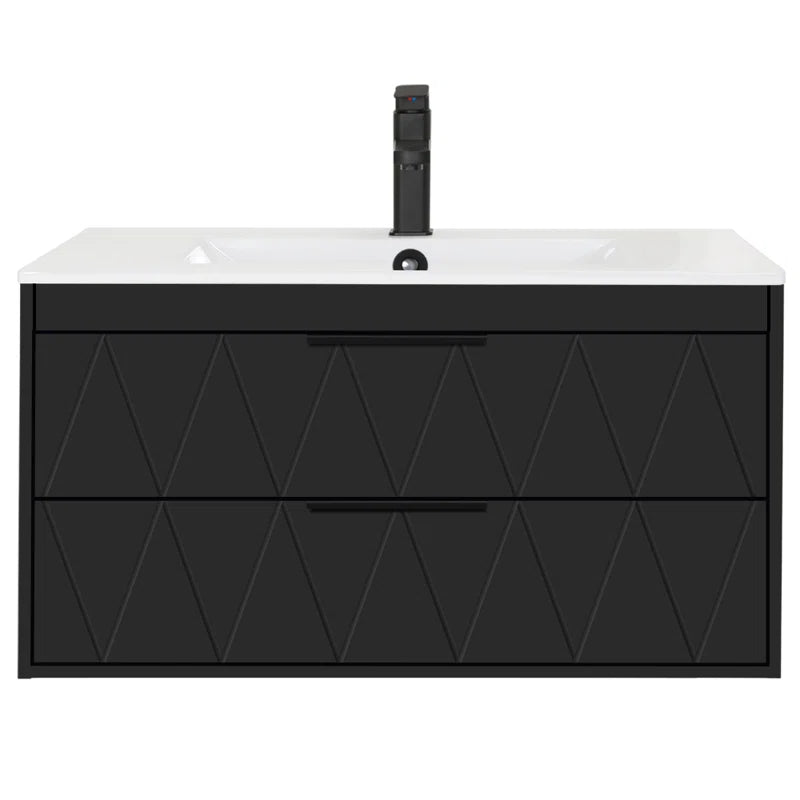 Makowski 36'' Wall Mounted Floating Bathroom Vanity Set with Sink Top, Zinc Alloy Faucet, Soft-close Drawers