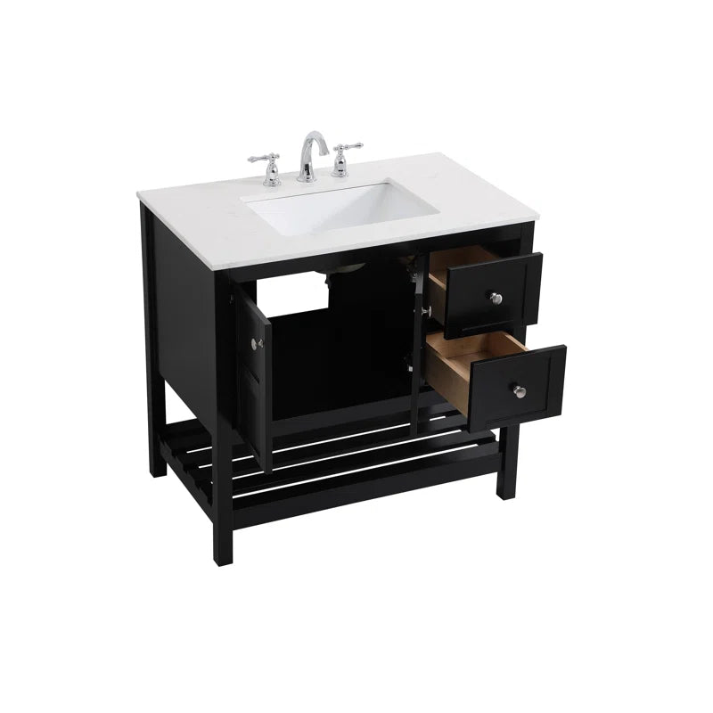 Krish 36'' Single Bathroom Vanity with Engineered Marble Top