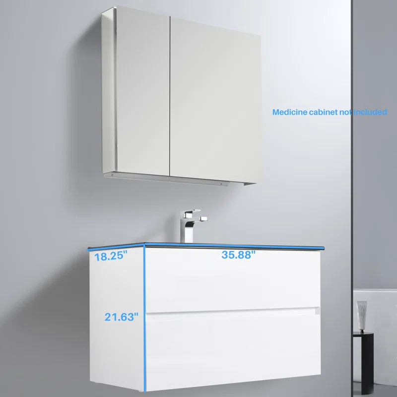 Annedoris 36" Floating Bathroom Vanity with Sink – Wall-Mounted Wood Cabinet with Ceramic Top, Soft-Close Drawers & Modern Single Vanity Design