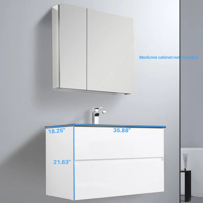 Annedoris 36" Floating Bathroom Vanity with Sink – Wall-Mounted Wood Cabinet with Ceramic Top, Soft-Close Drawers & Modern Single Vanity Design