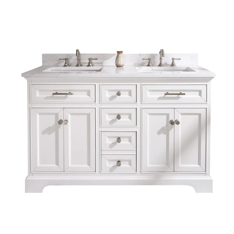 Currahee 54'' Free-standing Double Bathroom Vanity with Engineered Stone Vanity Top