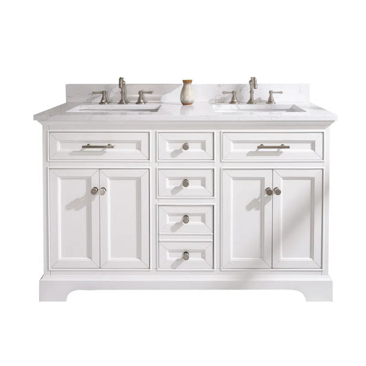 Currahee 54'' Free-standing Double Bathroom Vanity with Engineered Stone Vanity Top