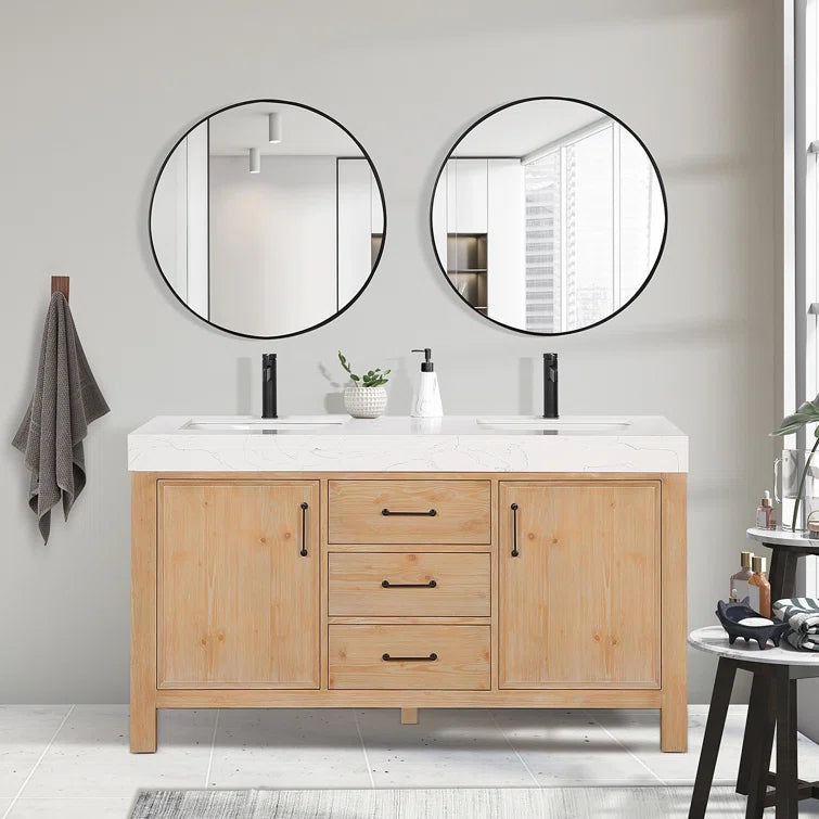 Leon 60'' Double Bathroom Vanity with Engineered Marble Top