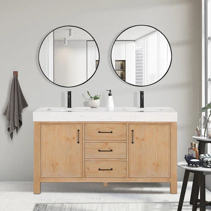 Leon 60'' Double Bathroom Vanity with Engineered Marble Top