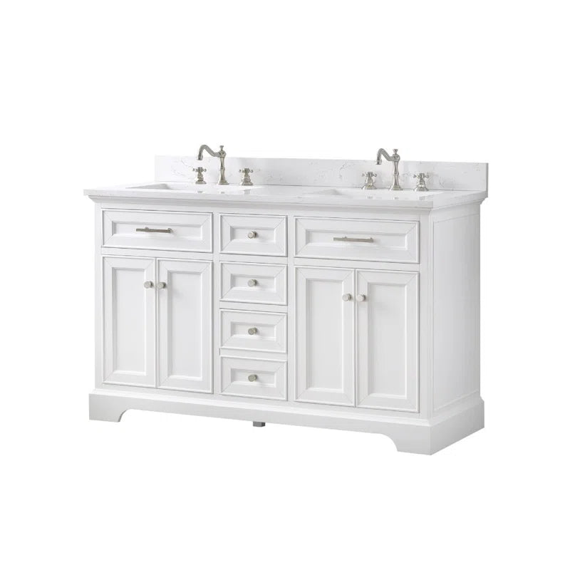 Currahee 54'' Free-standing Double Bathroom Vanity with Engineered Stone Vanity Top